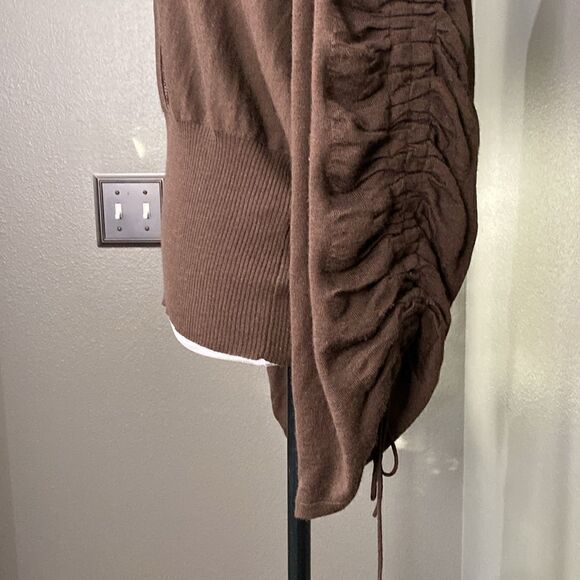 Designer M Missoni cashmere silk deep v brown soft sweater ruched tie sleeve - Picture 3 of 13
